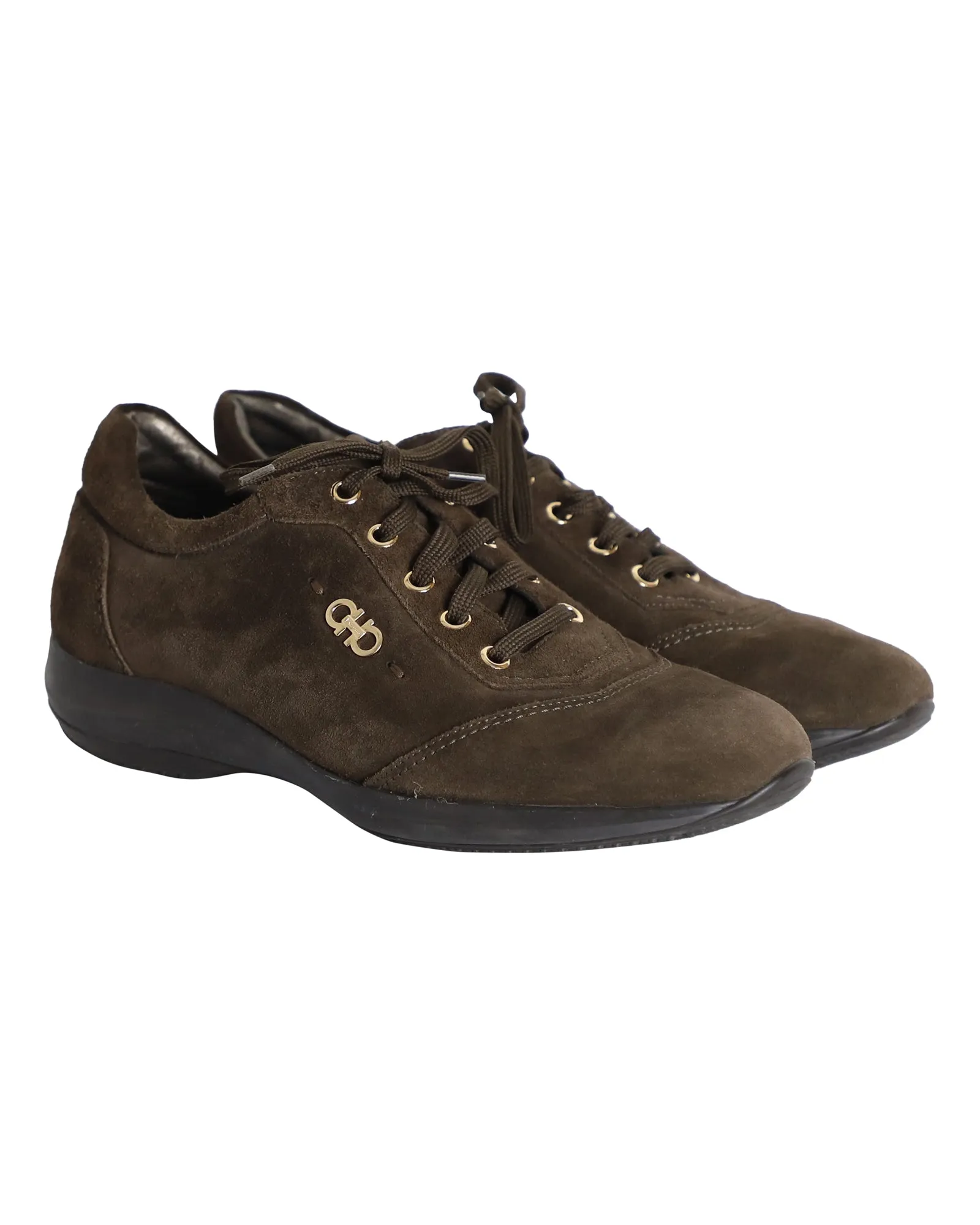 Salvatore Ferragamo Lace-Up Sneakers in Brown Suede