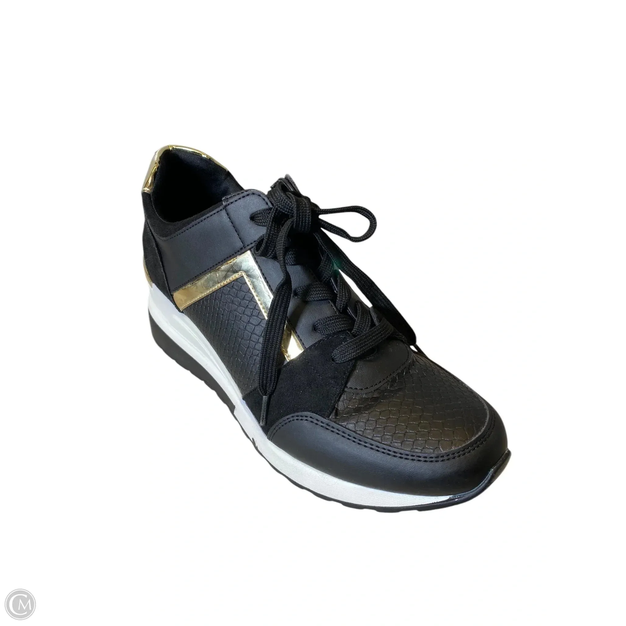 Shoes Sneakers By Clothes Mentor In Black & Gold, Size: 9.5