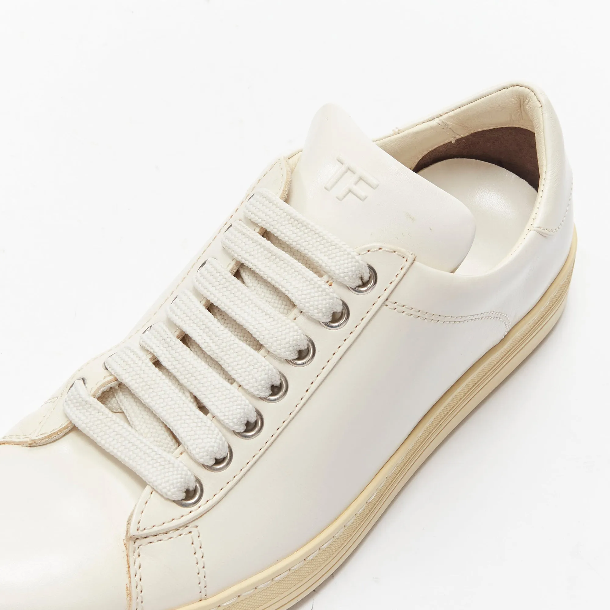 Tom Ford tf logo stiff leather minimal classic lace up sneakers