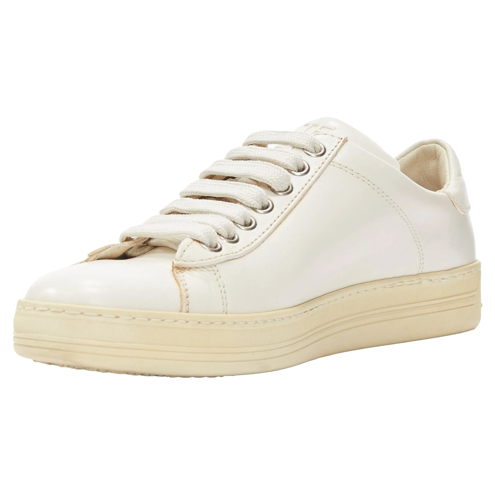 Tom Ford tf logo stiff leather minimal classic lace up sneakers