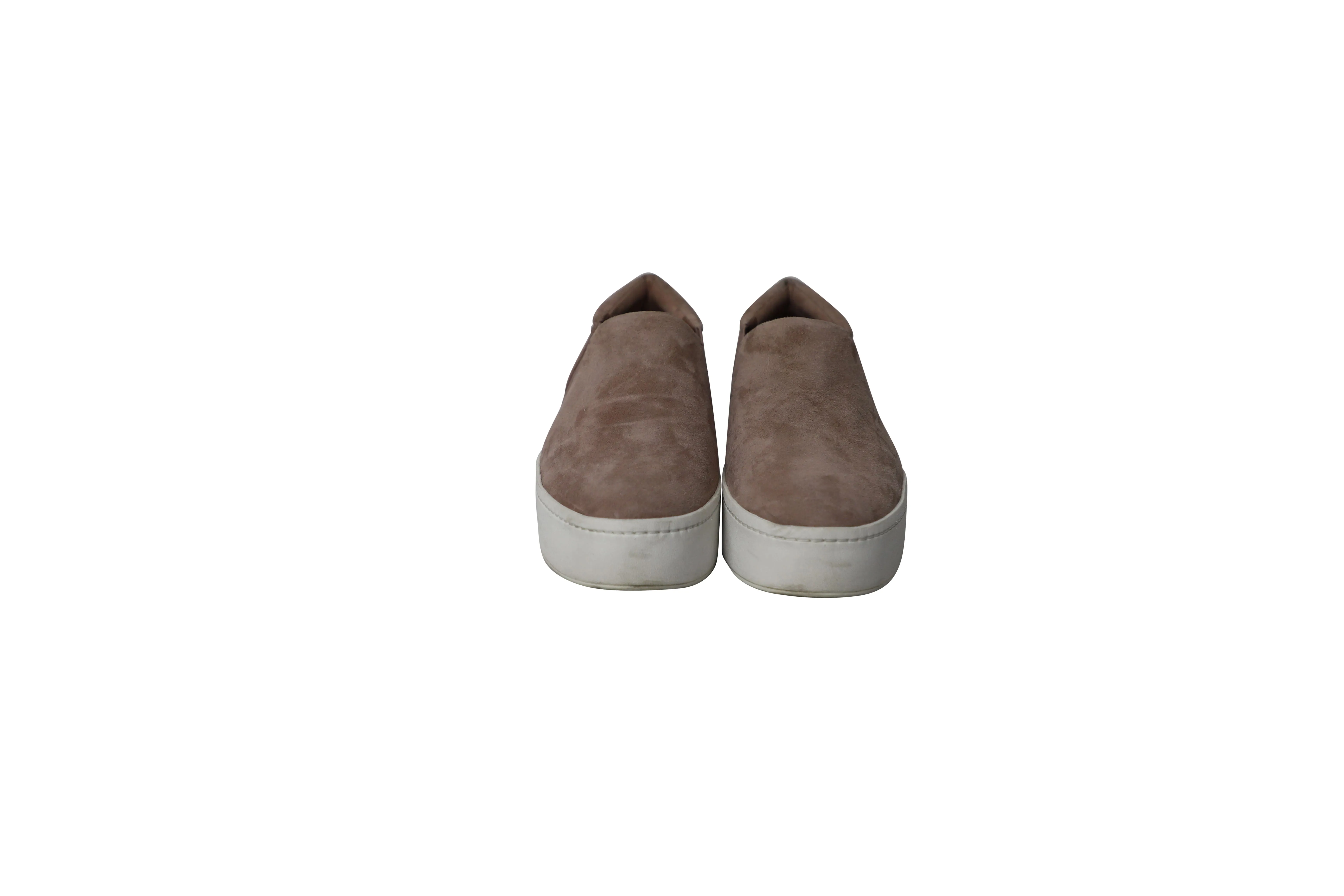 Vince Warren Platform Slip On Sneakers in Beige Suede