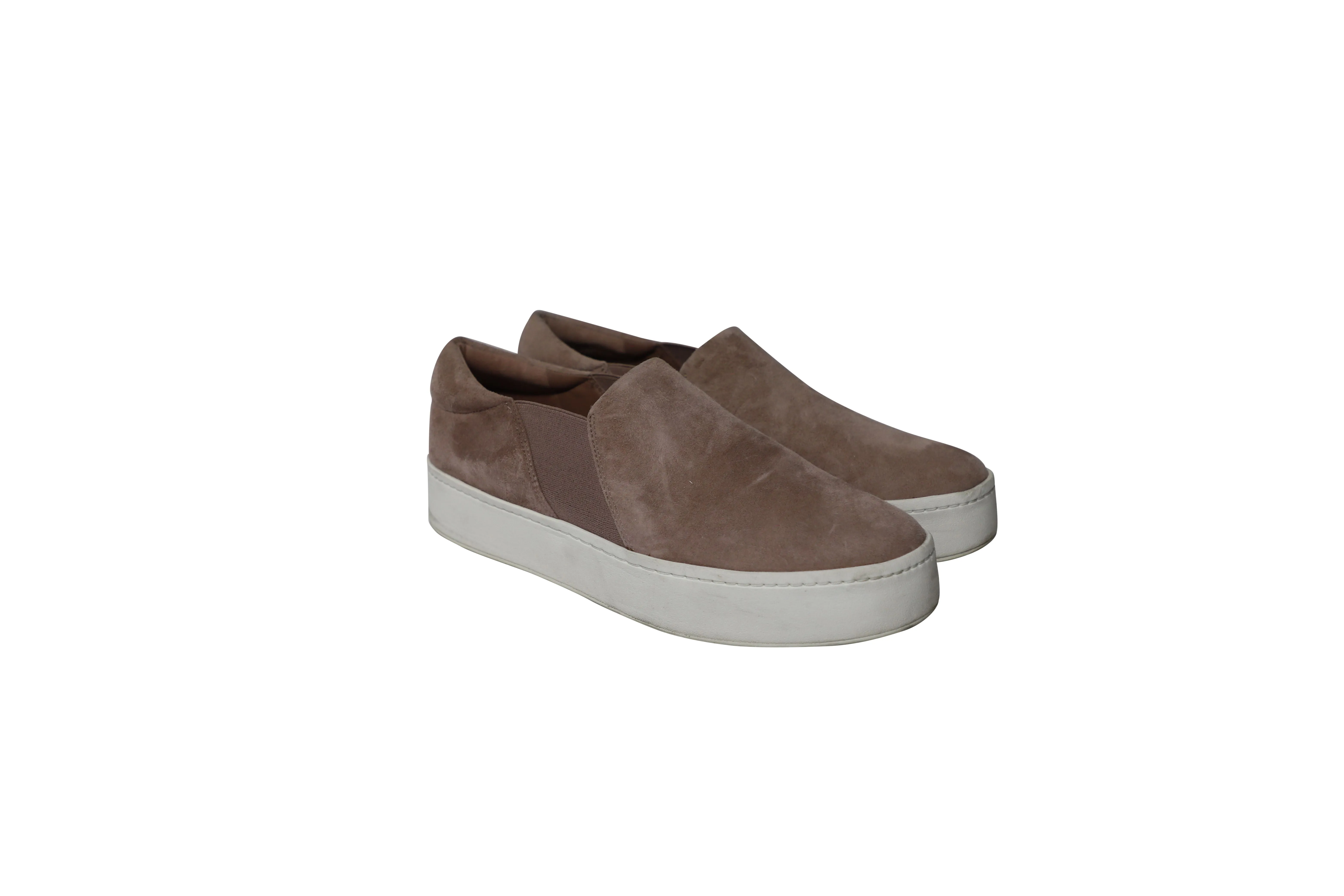 Vince Warren Platform Slip On Sneakers in Beige Suede