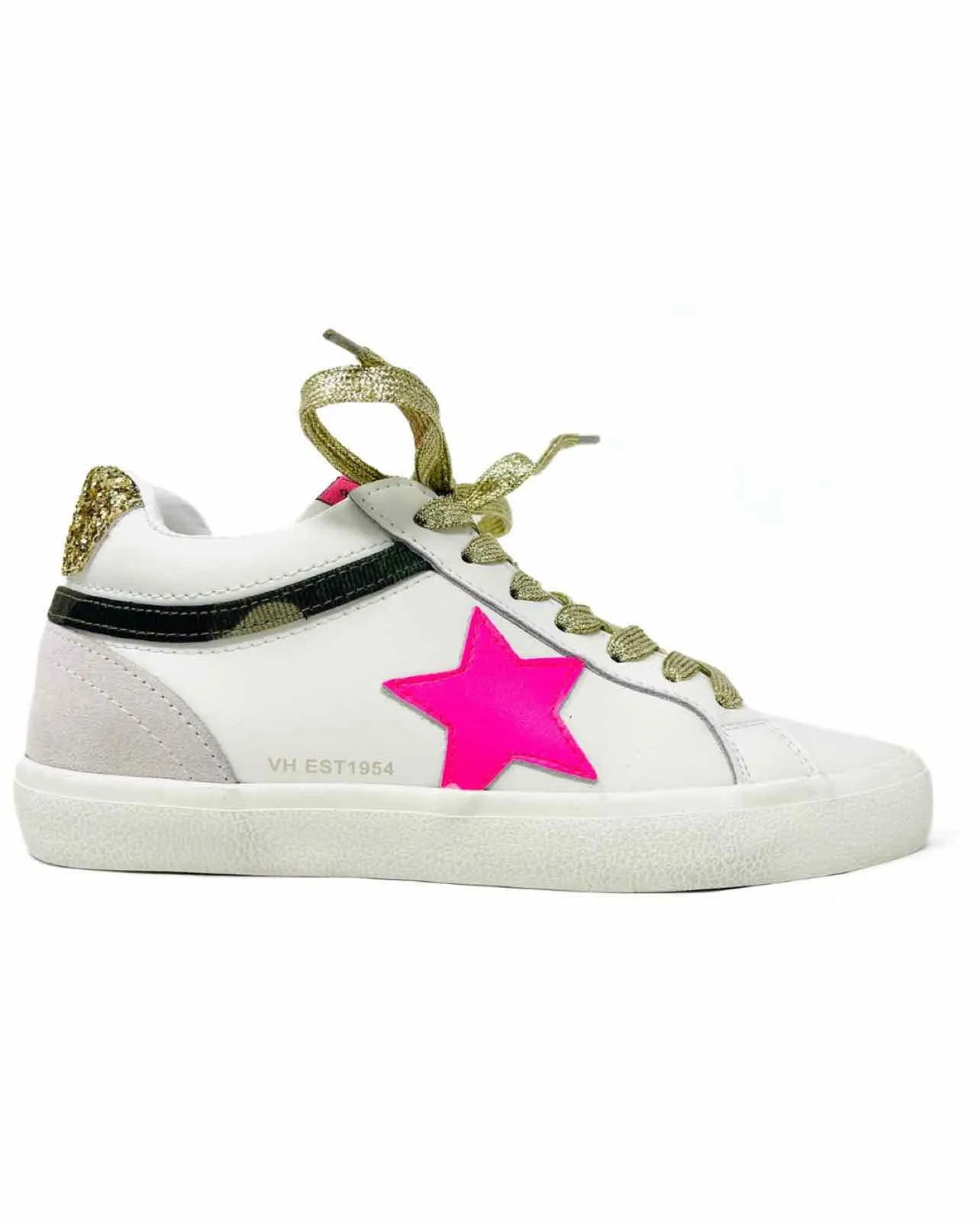 Vintage Havana Size 8 Wh/Pk/Gld Lace-Up Leather Shoes Sneakers