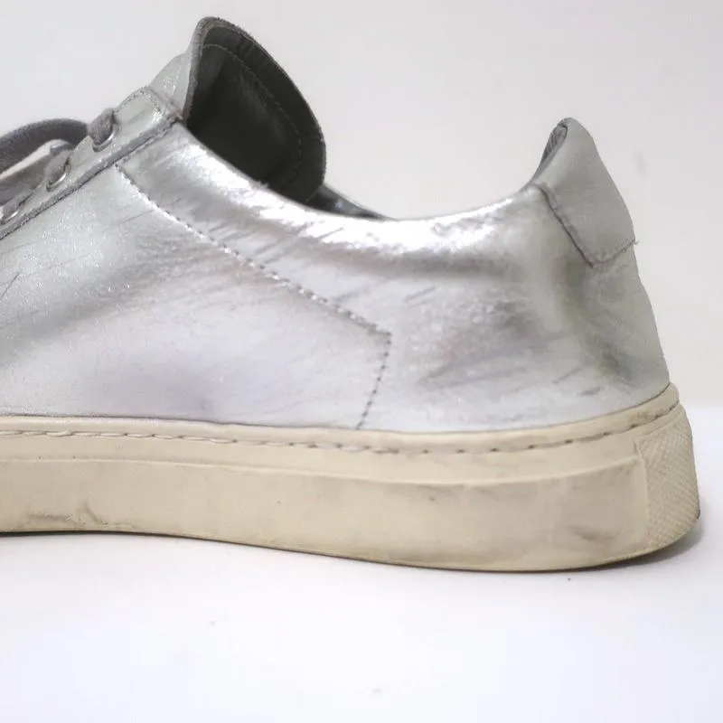Woman by Common Projects Achilles Low Sneakers Silver Metallic Leather Size 38